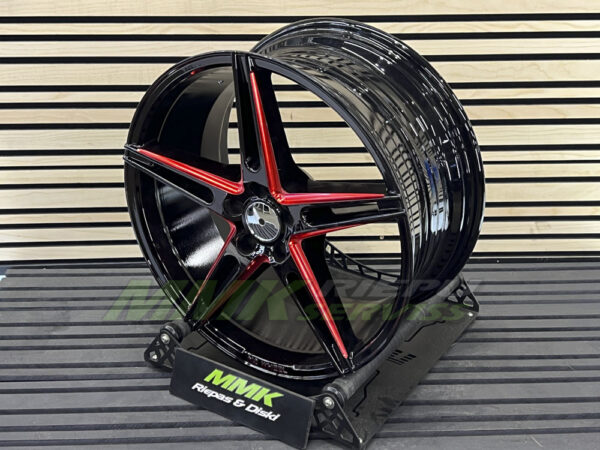 R18x8.5 5X100 ET 32 73.1 B1455 SBR (Black Polished+Red Line) - Aluminija A riepas