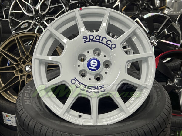 R16X7 5X100 ET 35 68.0 Sparco Terra White Blue Lettering - Aluminija A riepas