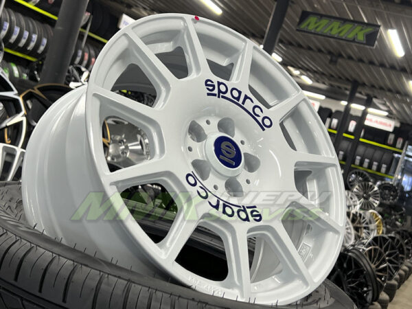 R16X7 5X100 ET 35 68.0 Sparco Terra White Blue Lettering - Aluminija A riepas