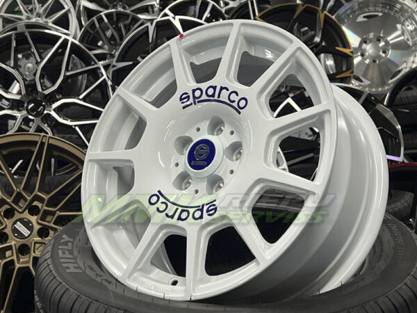 R16X7 5X100 ET 35 68.0 Sparco Terra White Blue Lettering - Aluminija A riepas