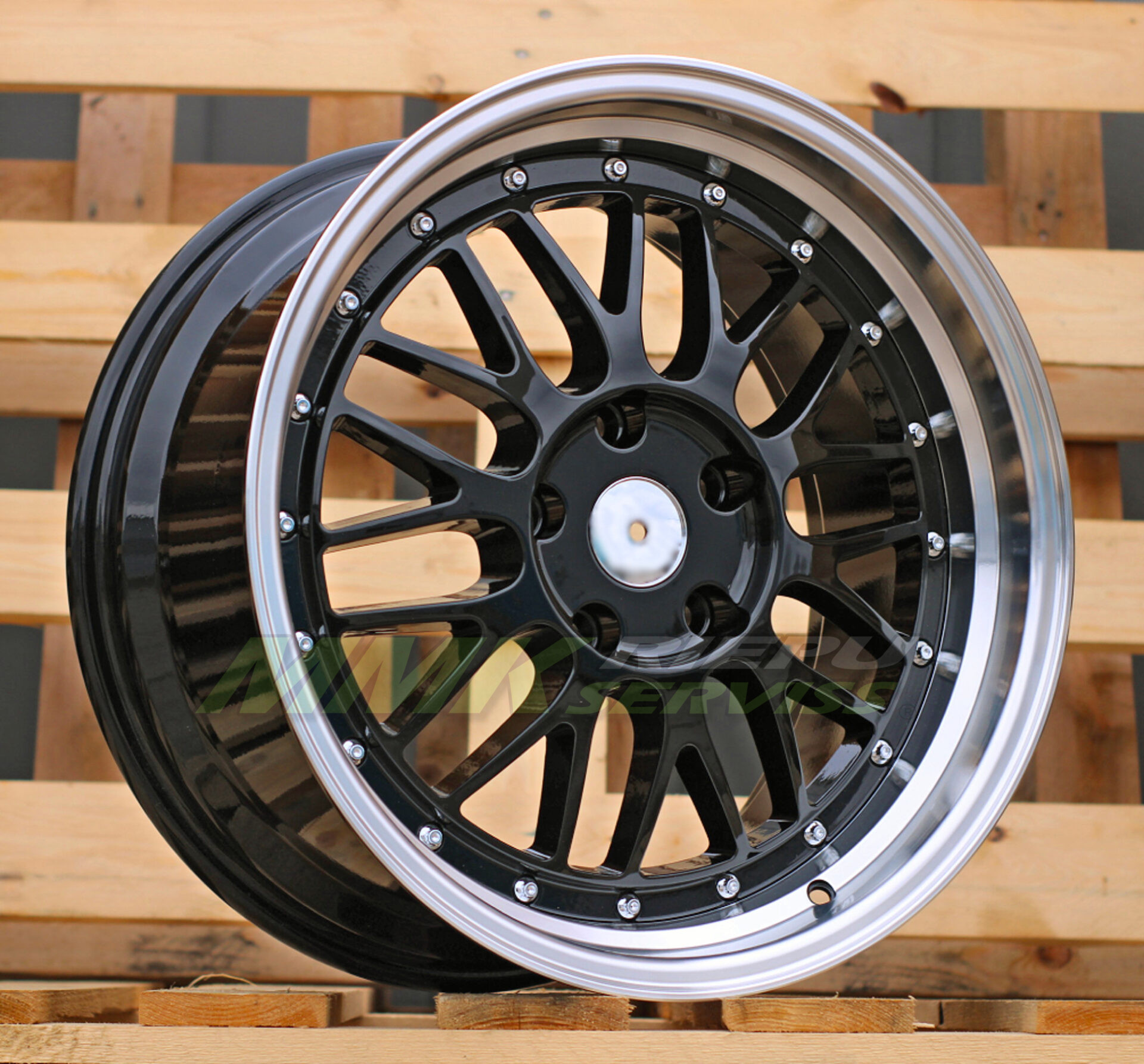 R18X8 5X120 ET35 72.6 A1025 Black+Polished Lip (BLPL) - Aluminija A riepas